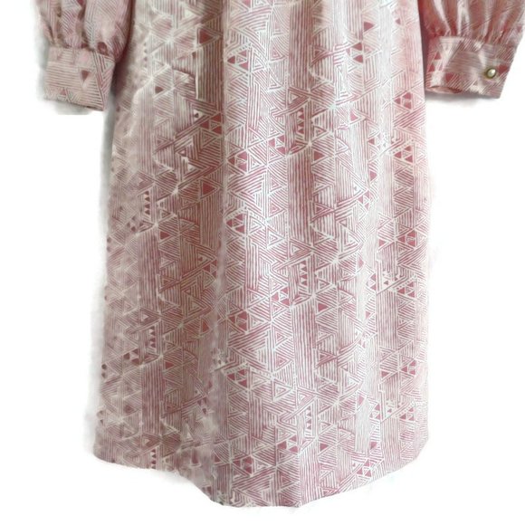 Vintage 70s 80s Dress Secretary Day Pockets Geometric Pink Pearlized Buttons L - Picture 6 of 15